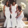 Cheap Mermaid Bridesmaid Satin Spaghetti Straps Floor Length Pleats White Ivory Maid of Honor Dresses Custom Made 2024