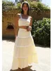 Apliques Stripes Conjunto de vestimenta de verano de algodón amarillo claro