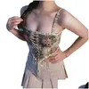 Tanks pour femmes Camis Robe de mode française Style Courteins Sous-souche Vest de l'industrie lourde Fleur brisée Slim Fit Lace Up Bra Wrap Chéchante D DHPUH