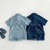 Kläder sätter barnkläder set denim flickor kläder kostym denim skjorta och shorts 2 st pojkar denim set ldren outfit h240509