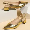 Casual Shoes 2024 Spring 3cm Low Heels Prom Pumps Woman Party Metal Buckle Strap Plus Size Golden Plaid Upper Luxury Breathable Outside