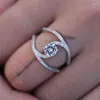 With Side Stones BUY Clear CZ Stone Ring For Women Unique Design Hollow Party Silver Color Engagement Jewelry Dropship