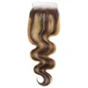 Brésiliens Human Hair P4 / 27 Couleur de piano vague de corps droit 4 * 4 FROSIRE DE LACE 12-26InCH PARTIE libre P4 27