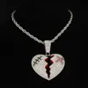 Brins Hip Hop Iced Out Broken Heart Pendant avec une chaîne de liaison cubaine de 13 mm AAA + Collier en strass adapté aux bijoux pour hommes 240424