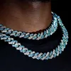 Strands Full flow water stone geometric blue heavy Cuban chain link mens necklace hip-hop jewelry 240424