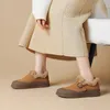 Casual Shoes Women's Winter Warm Long Fur Inside Fashion Solid Khaki Color Woman Designer Suede Leather Slip-On