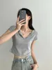 Frauen T-Shirts Frühling/Sommer koreanischer schlanker kurzer Kurzstil mit einem halb offenen Kragen Design und reinem T-Shirt-Top aus Baumwollärmel