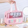 Cosmetic Bags Preppy Clear TRAVEL Makeup With Chenille Letter STUFF Patches Large Make Up Bag Zipper Pouch Handle