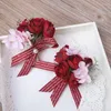 Dekorative Blumen künstliche Seiden Rose Blume Bräutigam Boutonniere Mann Buttonlöcher Braut Handgelenk Corsage Hand Hochzeitsfeier Dekoration 1 Stücke