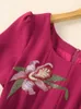Partykleider aeleseen hohe Qaulity -Sommerkleid für Frauen Kurzärmel Claret Blume Stickerei Paillettenpailletten geteilte elegante Midi Holidat