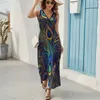 Casual klänningar unika påfågel fjäderklänning färgglada tryck söta maxi v hals tryckt boho strand long streetwear överdimensionera kläder