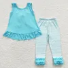 Kläderuppsättningar Uppdatera RTS 2st Baby Ruffle Tight Pants Outfit Child Girls Blue Clothes Kids Toddler