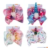 Hårklämmor Barrettes 8 tum Bow Girl Bows Star Rainbow Feather Design Barn barn Siwa modetillbehör för baby droppleverans j dhti5