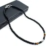 Necklaces Natural Tiger Eye Stone Black Beads Choker Necklace for Men Stainless Steel Bead Hip Hop Neck Chain Men Jewelry Accessoriees New
