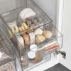 Stackable Plastic Pantry Storage Bin with Pull-Out Drawers - Kitchen Supplies Organizer for Cabinet, Fridge, Freezer - Clear/Lumiere Blue