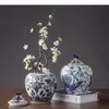 Вазы Винтажные дома Классический синий и белый фарфор цветов Керамические ремесла с крышкой банки для хранения настольный декор цветочный горшок