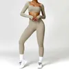 Women's Tracksuits Yoga Set 2PCS Womens Gym Long sleeved Seamless Sports Suit Exercise Suit Sports Suit Tight Fitness Bra Crop Top Sports Suit 240424
