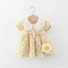 Kız Elbiseleri Yaz Bebek Elbise 2 Parça/Set Sevimli Çanta ve 0-3 yaşındaki yeni doğan plaj elbise elbise Tatlı kısa kollu kıyafetler D240425