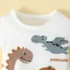 Giyim setleri 0-3 yıl bebek erkek bebek 2pcs set çizgi film dinozor beyaz kısa kol üst+kahverengi şort sevimli spor tarzı yakışıklı moda kıyafeti