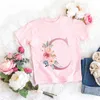 T-shirts rosa nya blommor bokstav a b c d barn t-shirt kawaii t-shirt anime tecknade casual kläder kid flicka pojke kort ärm topp teel2404