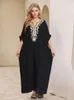 فساتين الحفلات Lorylei أسود مطرز مثير v العنق Batwing Sleeve Kaftan فستان للنساء 2024 الصيف الكلاسيكي Maxi Q1631