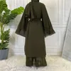 Ethnic Clothing Islamic Abaya Dubai Women Muslim Dress Chiffon Kaftan Two-layer Abayat Ruffle Long Robe Caftan Marocain Hijab Abayas