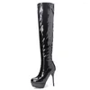 Boots Winter Glossy Black Red Women Thigh High Platform Super Heels Lady Shoes EA112 Plus Big Small Size 10 32 46