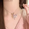 Hangende kettingen Koreaans nieuw ontwerp boog roze zirkoon kruis hangere ketting mode temperatuur sleutelbeen keten dames mode feest sieraden Q240426