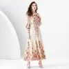 Spring Fall Vintage Floral Stamp Wear Cintura a collo di lanterna Donne Donne a camicia oversize Maxi Abiti per feste casual festa Nuova arrivo Dropshipping all'ingrosso