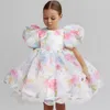 Fashion Girl White Princess Robe Tulle Puff Sleeve Party Femme Kids Robes For Girls Birthday Child Clothes Bridemaids Robe 240412