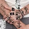 Transfert de tatouage 15 draps Pirate Ship Anchor Tattoos temporaires pour hommes Adultes Femmes Compasse Pâte de tatouage Afficier Faux Shark Tatoo Black Small 240426