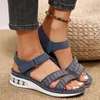 Dress Shoes Thick-soled Wedge Heel Large Size Women's Sandals One-word With Sequins Rhinestones Air Cushion For Women