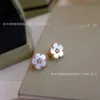 Seiko Edition Top Brand Vancefe Earrings High version 925 Silver Fan Family Lucky Clover Five Flower Earrings Plum Blossom Double sided Earrings 18k Rose Gold Petals