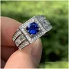 Wedding Rings 2021 Sparkling Male Fashin Jewelry 925 Sterling Sier Fl Pave White Sapphire Cz Diamond Gemstones Large Party Promise M Dhxsd