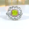 Cluster ringen modieuze en luxueuze bloemenstijl olijfgroen 925 sterling zilveren ring set met hoge koolstof diamant bruiloft sieraden
