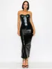 Casual Dresses Backless Black Faux Leather Long Dress Women Sexig bodycon Strapless Slim Hem High Split Maxi Party Custom Chest Wrap