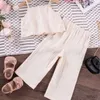 Roupas Pets Girls Suspenders de cor sólidas suspensórios de verão Ruffles + calça de perna larga 2 peças vestido conjunto branco fofo elegante roupas de bebê