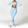 Women's Tracksuits Yoga Set 2PCS Womens Gym Long sleeved Seamless Sports Suit Exercise Suit Sports Suit Tight Fitness Bra Crop Top Sports Suit 240424