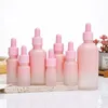 2024 5 ml-50 ml Bouteille en verre givrée rose avec pipette compte-gouttes, bouteilles d'huile essentielle rose, bouteille d'emballage à essence cosmétique pour bouteille d'huile essentielle avec pipette