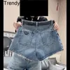 NIEUWE Designer 24SS Denim Shorts Summer Nieuw Stretch A-Line Wide Leg High Tailed Denim Modemerk Dames shorts