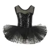 Black Sequins Kids Party Fancy Costume Girls Ballet Tutu Lotard Dress voor prestaties 240412