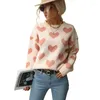 Women's Knits Autumn Winter Simplicity Solid Color Valentine's Day Casual Love Long-Sleeved Pink Sweater Fashion 2024 Arrivals D