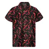 Camisas casuais masculinas Camisa de padrão de pimenta colorida para homens impressão 3D Pimenta havaiana Botão de verão Botão de manga curta