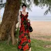 Sıradan Elbiseler Seaside Tatil Retro Gül Elbise Zarif Sırtsız Sanya Seyahat Giyim Match Po Güzel