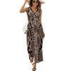 Casual Dresses Textured Snakeskin Dress Abstract Animal Cute Maxi V Neck Printed Bohemia Long Oversize Vestidos