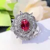 Cluster Rings Spring Qiaoer Solid S925 Sterling Silver Red Corundum Gemstone Retro Ruby for Women Sparkling Jewelry Party Gift