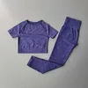 여자 트랙 슈트 2pcs useamless womens yoga set 운동과 스포츠웨어 체육관 의류 피트니스 짧은 슬리브 작물 고무성 다리 스포츠웨어 240424