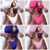 Nieuwe sexy solide kleur met hoge taille split bikini zwempak