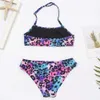 여자 수영복 7-14 년 Falbala Leopard Print Girls 어린이 수영복 수영복 2023 Kid Summer Bikinis 세트 어린이 Halter Biquini Swimming Suit D240424