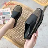 Casual Shoes Crystals Round Toe Leather Flats Women Silver Bling Loafers Par Platform Woman Flat med studenter Storlek 43